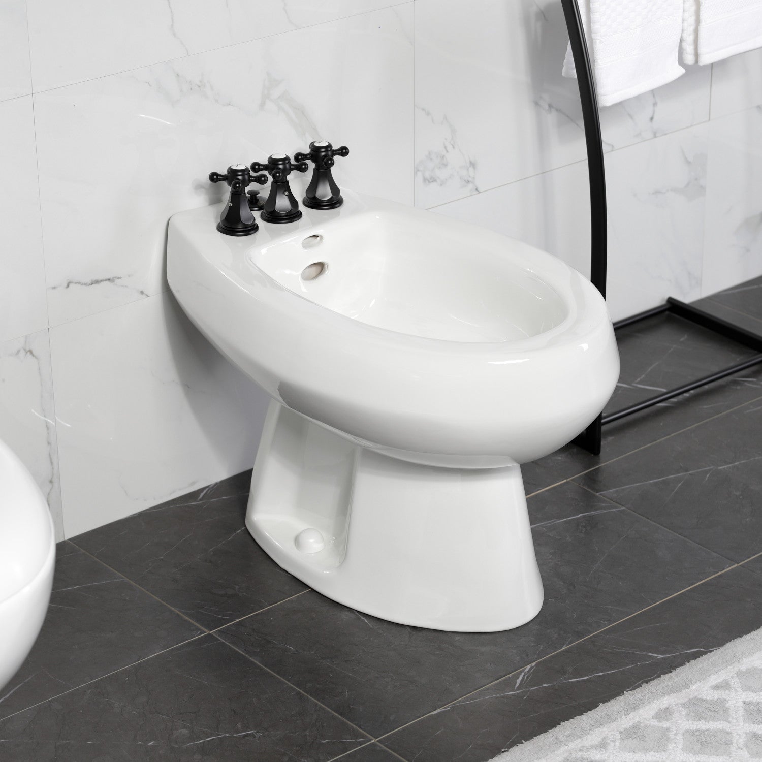 Kingston Heirloom KB320BX - Metropolitan Three-Handle Deck Mount Vertical Spray Bidet Faucet with Brass Pop-Up, Matte Black — thumbnail 3